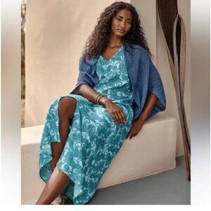 PureJill Woman's Summer Beachy Floral Linen Blend Maxi Dress Sz Lr